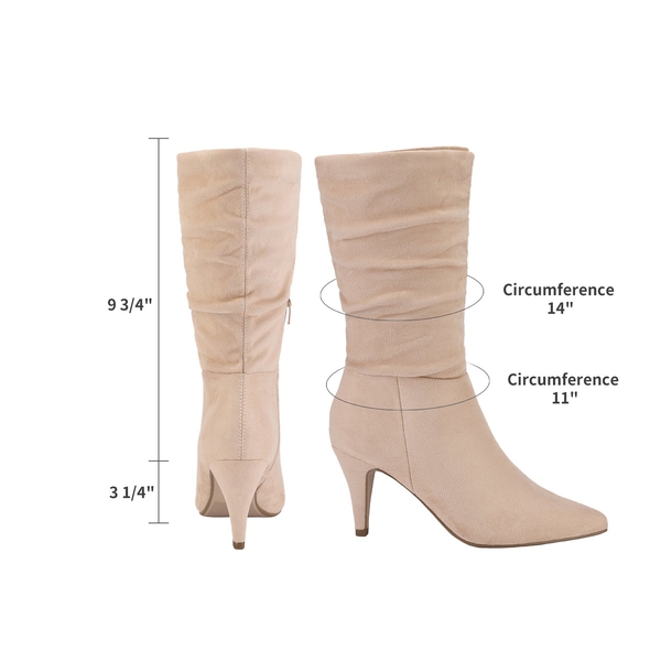Mid Calf High Heel Boots - NUDE SUEDE - 4